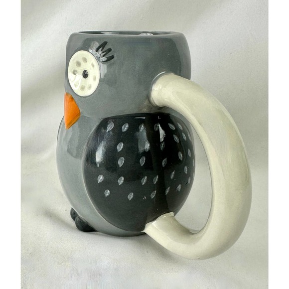 Gray And Black Owl Coffee Or Tea Mug Wide Eyes 16 Ounce Ceramic 5" Tall - Picture 5 of 9